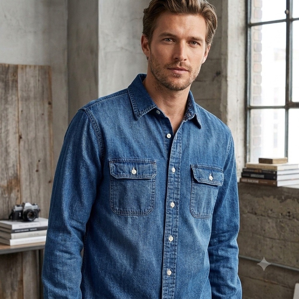 Vintage GAP Denim Button Down Shirt Mens Medium Blue Long Sleeve Workwear